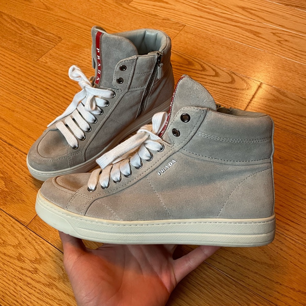 Suede Prada Lace up High Top Sneakers                      - Size 7